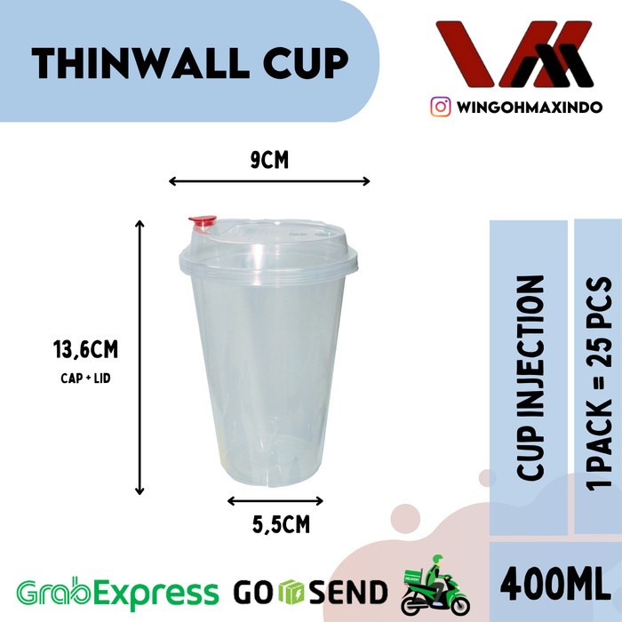 [ 500 Pcs ] Cup Injection 400Ml - Gelas Plastik Boba 14Oz - Wingoh