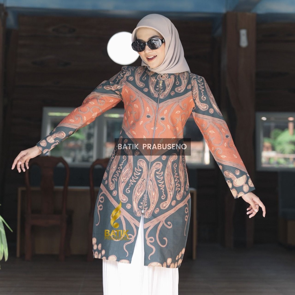 Tunik Batik Wanita Terbaru Modern Jahitan Rapi Solo Ukuran Size S M L XL XXL Jumbo Motif Indira Hija