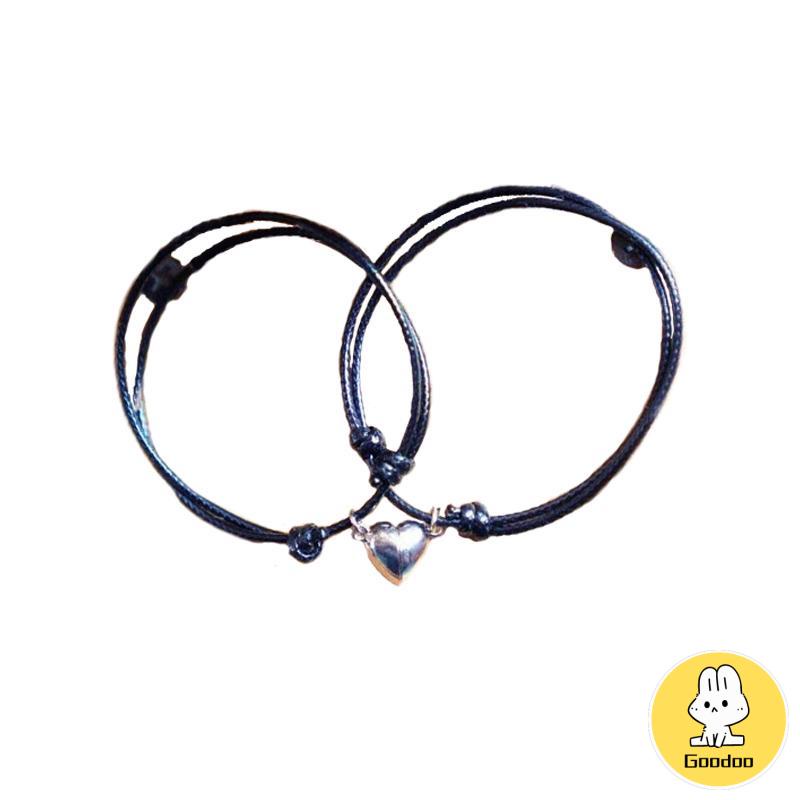 2 Pcs Fashion Magnetik Pasangan Gelang Tali Lilin Unisex Aksesori Hadiah -Doo