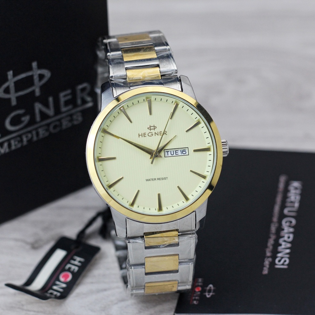 Hegner 1563 gold jam tangan pria water resist original