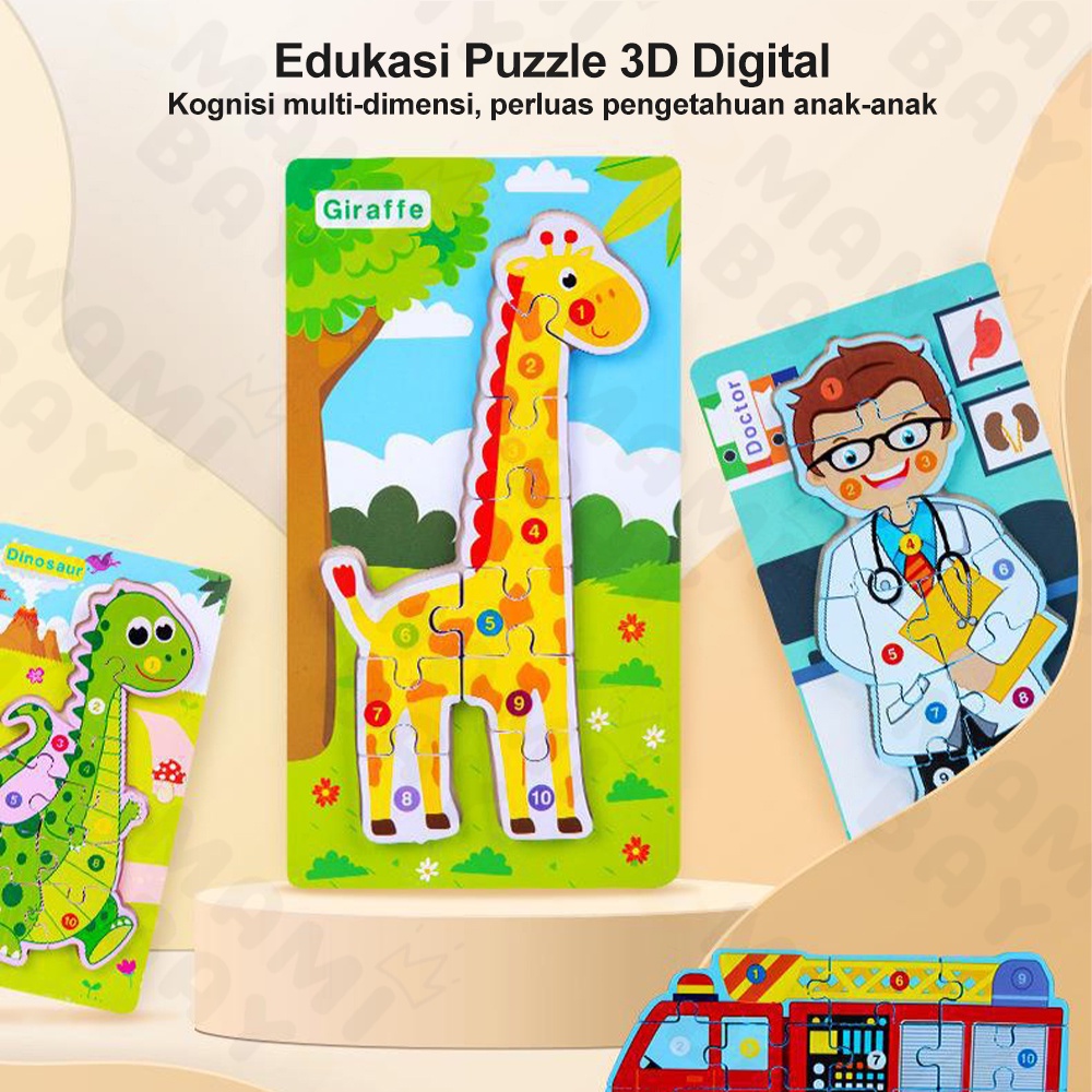 Mamibayi Puzzle hewan mainan edukasi Puzzle kayu 3d wooden toys anak