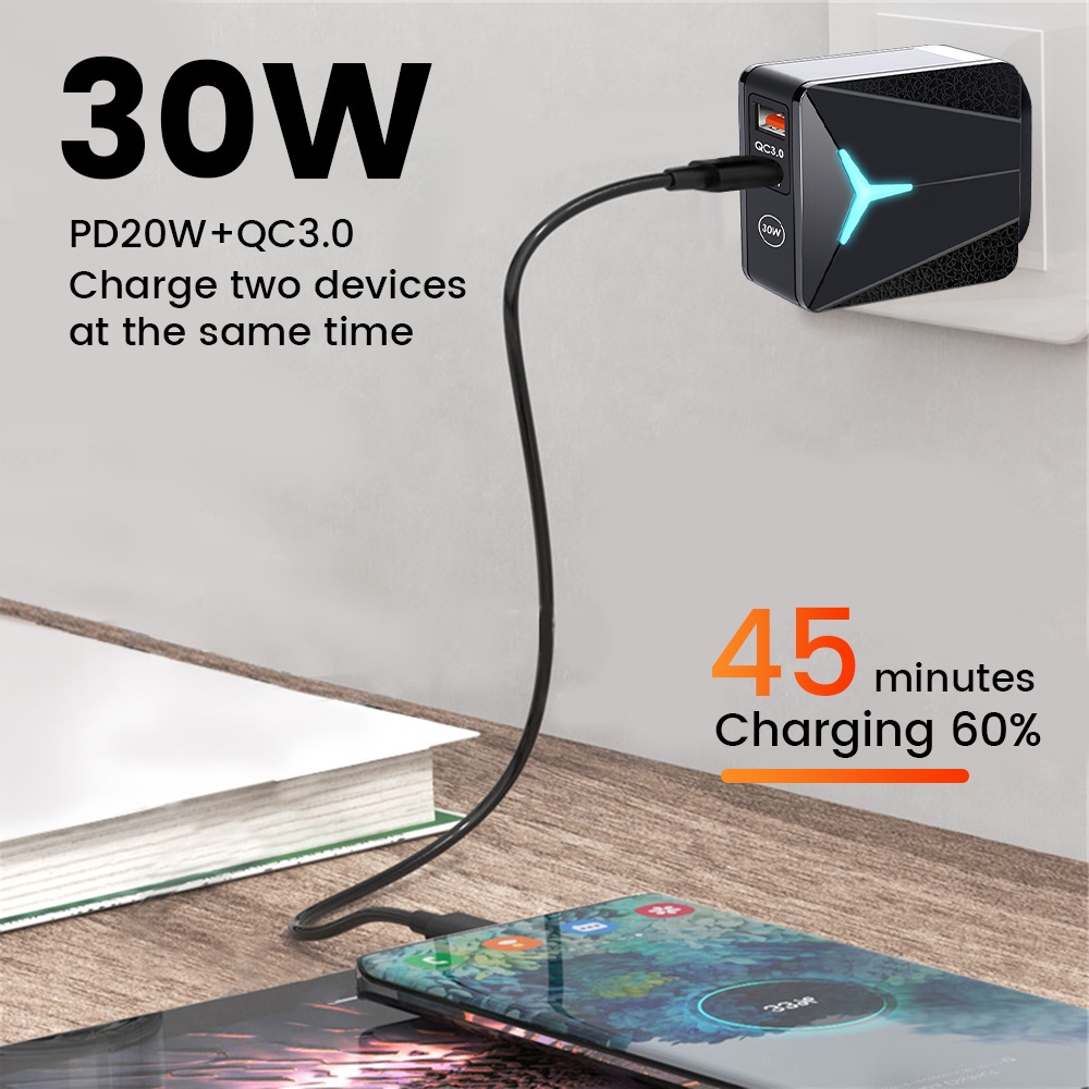 Pd Adapter charger USB Tipe c 30W Quick Charging 3.0 Untuk Iphone 14 / 13Pro / Android