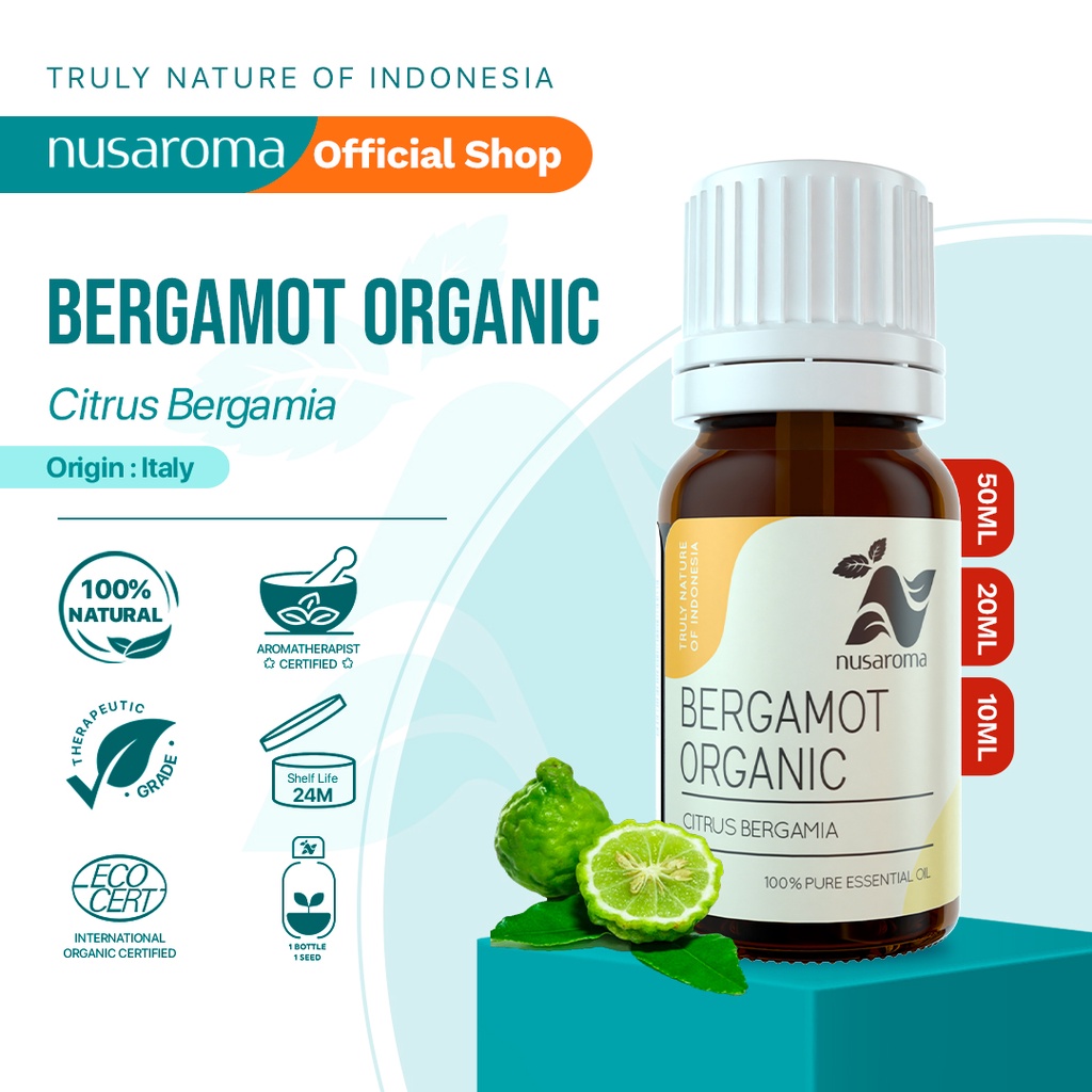 Nusaroma Bergamot Organic Essential Oil - 100% Pure &amp; Therapeutic Essential Oil