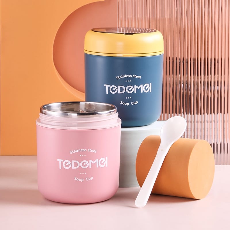 {DS} Tempat Soup Stainless / Travel Soup Cup Anti Bocor 530ml Free Sendok Kids Lunch Box