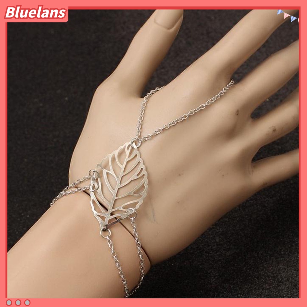 Gelang Rantai Cincin Multilayer Model Daun Hollow Untuk Wanita