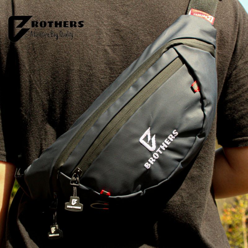 Tas Selempang Pinggang Pria Anti Air Distro Bahan Premium / Waistbag Waterproof BROTHERS Original
