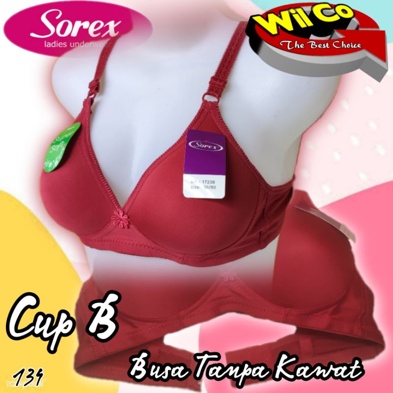 K134 - BRA WANITA SOREX BRA BUSA TANPA KAWAT CUP A/B SIZE 34-40 DUA KAIT