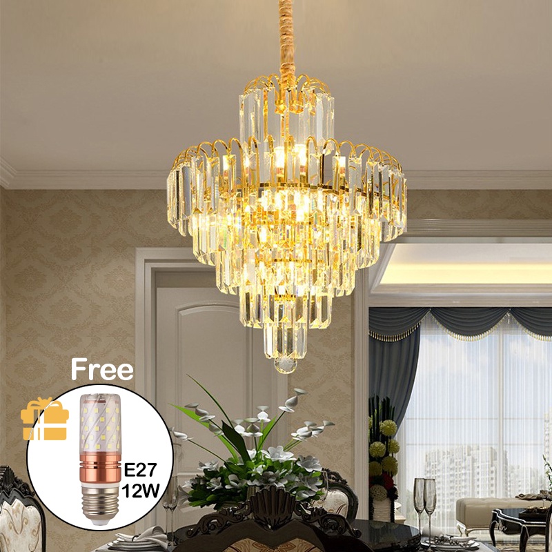 lampu gantung ruang tamu Kristal 3 warna Gold Chandelier Gaya Nordik Minimalis Modern Lampu Hias Gantung