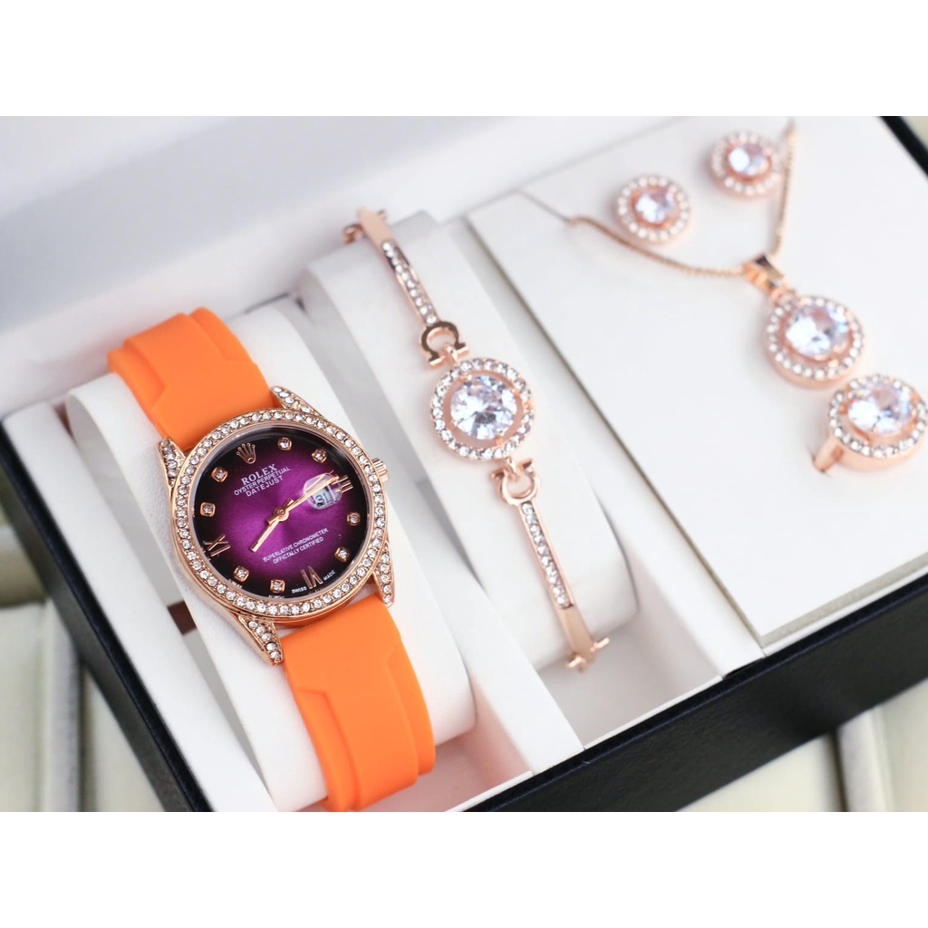 Jam Tangan Cewek Dewasa Tahan Air RUBBER / Harga sudah paket