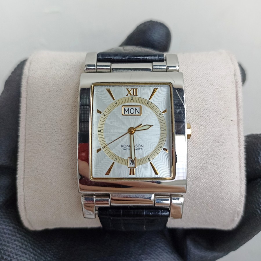 Jam Tangan Pria Original Kulit Branded Persegi Petak Romanson Tank Swiss Quartz