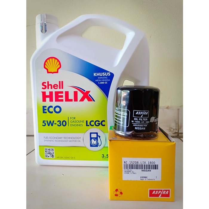 Paket Oli Shell Helix Eco 5W-30 + Filter Oli Datsun Go/ Go+ Panca