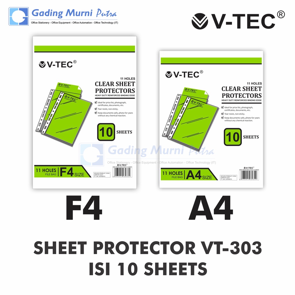

Sheet Protector A4 Folio PP File Clear Sheet V-Tec 10 Lembar VT-303