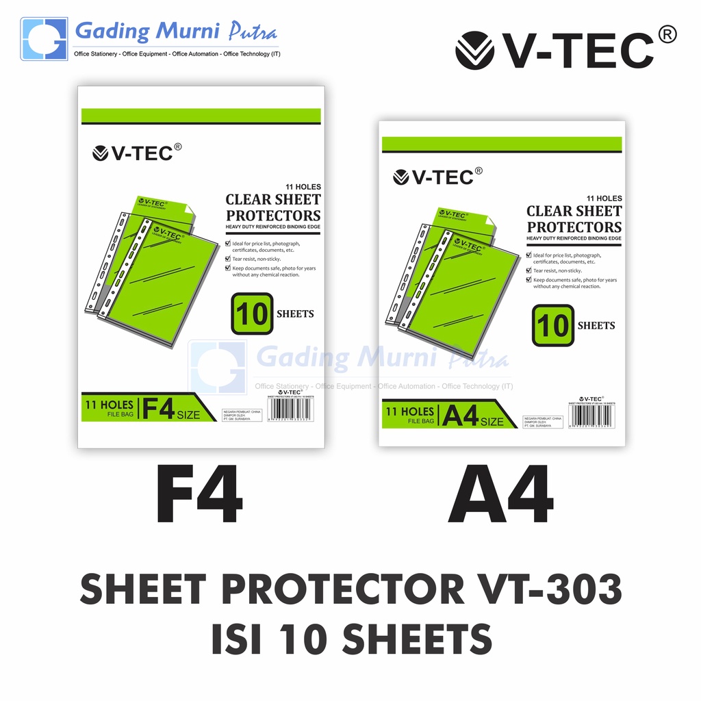 

Sheet Protector A4 Folio PP File Clear Sheet V-Tec 10 Lembar VT-303