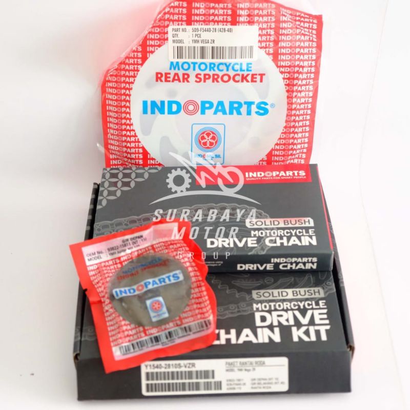 Gearset Vega ZR INDOPARTS 428 2810S-VZR Komplit Kemasan Baru Solid Bush SB