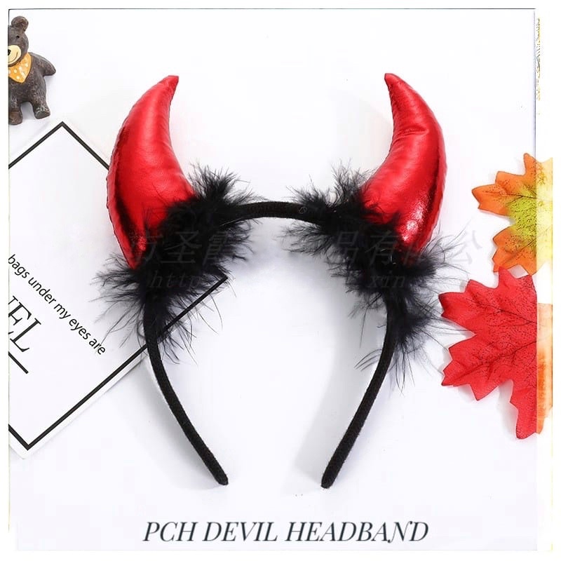 BANDO DEVIL / BANDO IBLIS / BANDO HALLOWEEN tanduk bulu / headband Cosplay