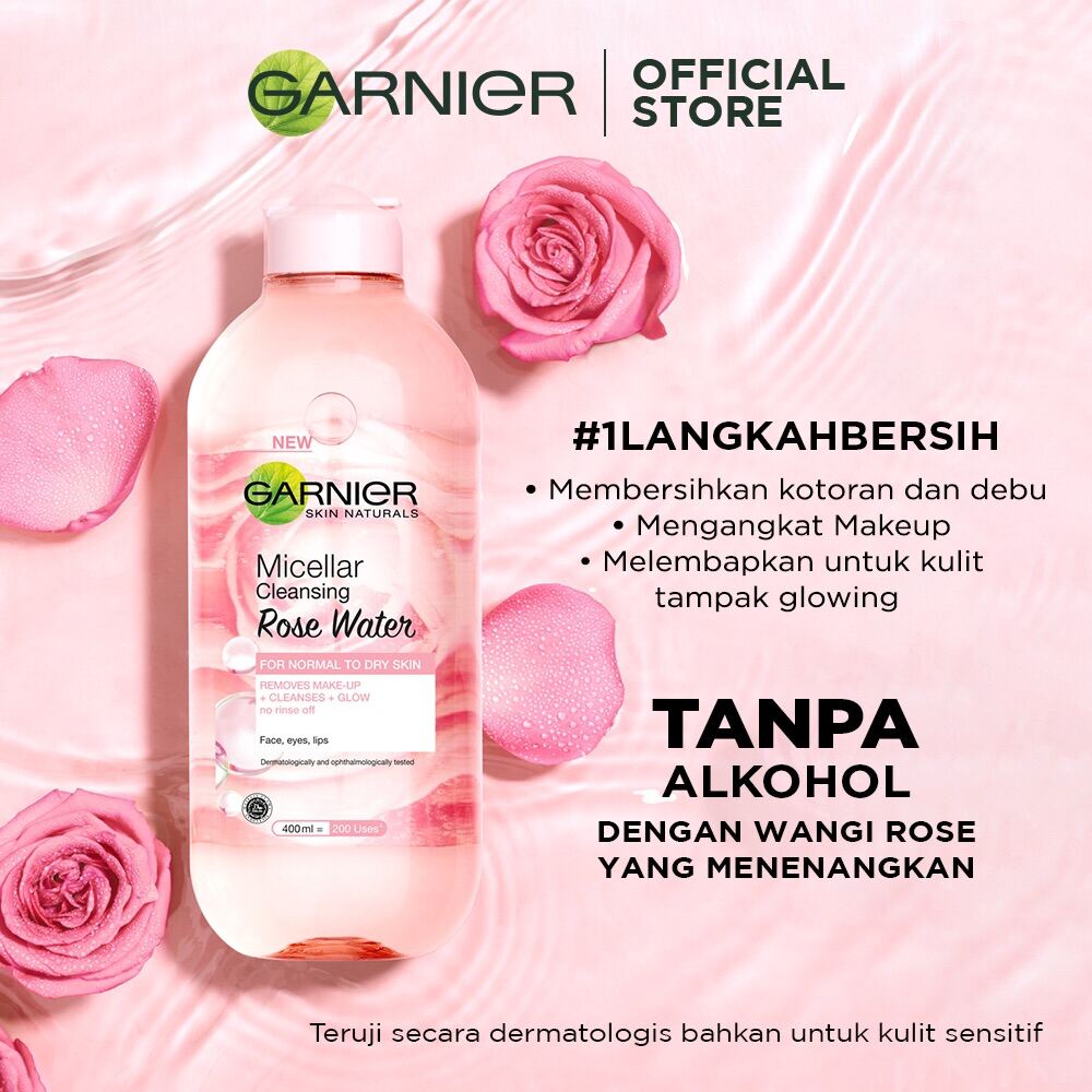 GARNIER MICELLAR WATER / Pembersih Make Up Pink Rose Garnier 125ml