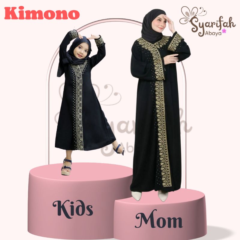 abaya COUPLE ibu dan anak bordir kimono terlaris gamis Hitam fashion muslim abaya bordir