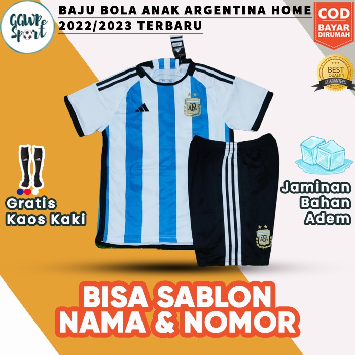 BAJU BOLA ANAK SETELAN JERSEY ANAK ARGENTINA HOME 2022 2023 SETELAN JERSEY ANAK KUALITAS IMPOR PREMIUM