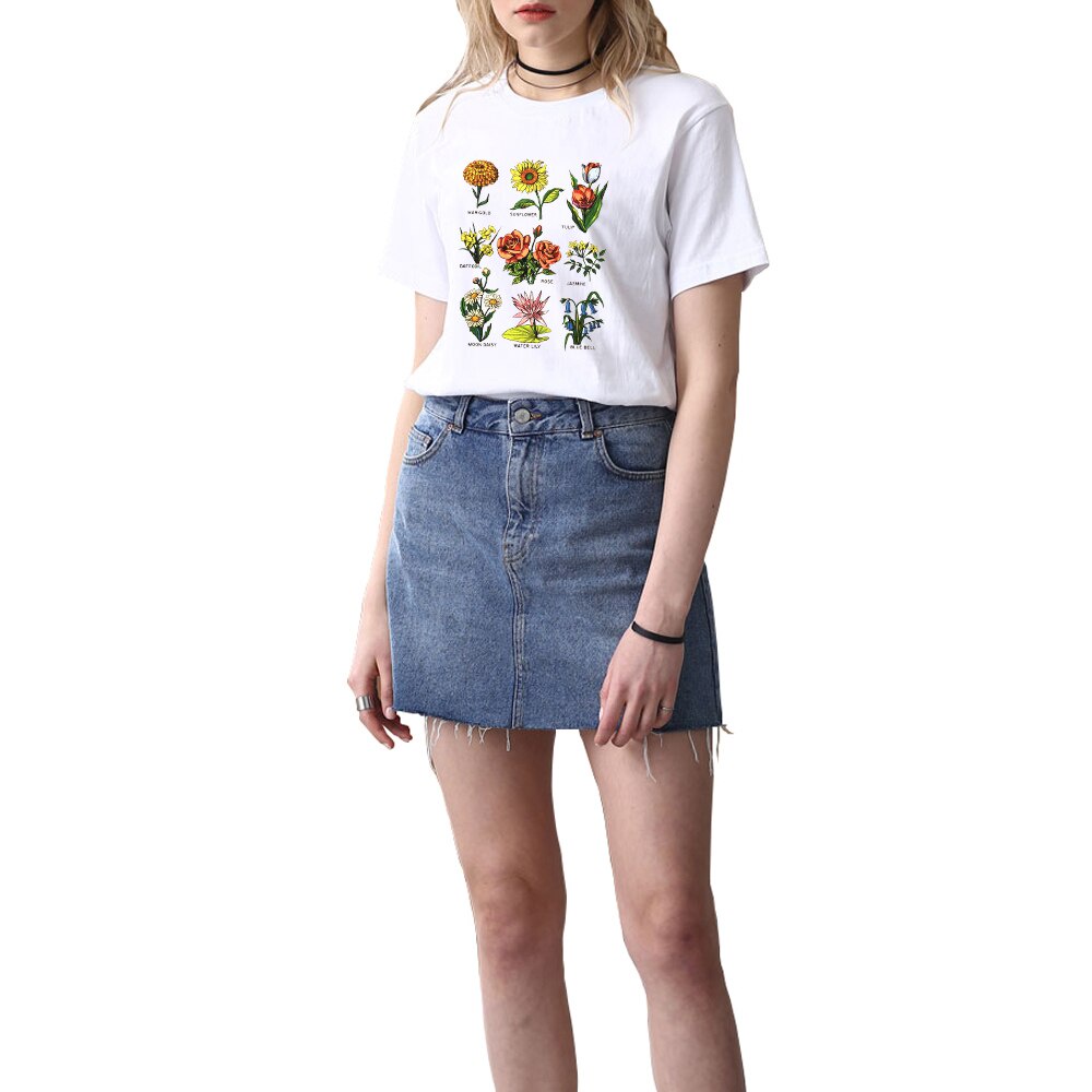 Image of PREORDER Womens Fun Floral Print T-shirt Casual Plant Pattern Tshirt Cute Plant Top Summer Punk Short Sleeve Tees Clothes #2