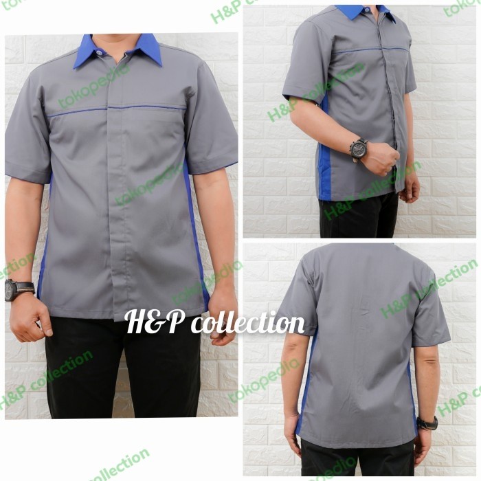 Seragam Kerja Kemeja Seragam Kerja Abu Polos Combi Biru.