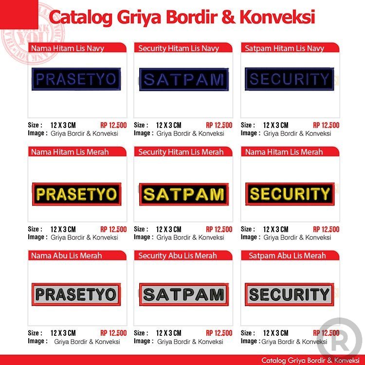 BET BORDIR PAPAN NAMA - SATPAM  SUSUN TIMBUL Terbaru Bordir Nama Bordir Nama Custom Nama dada