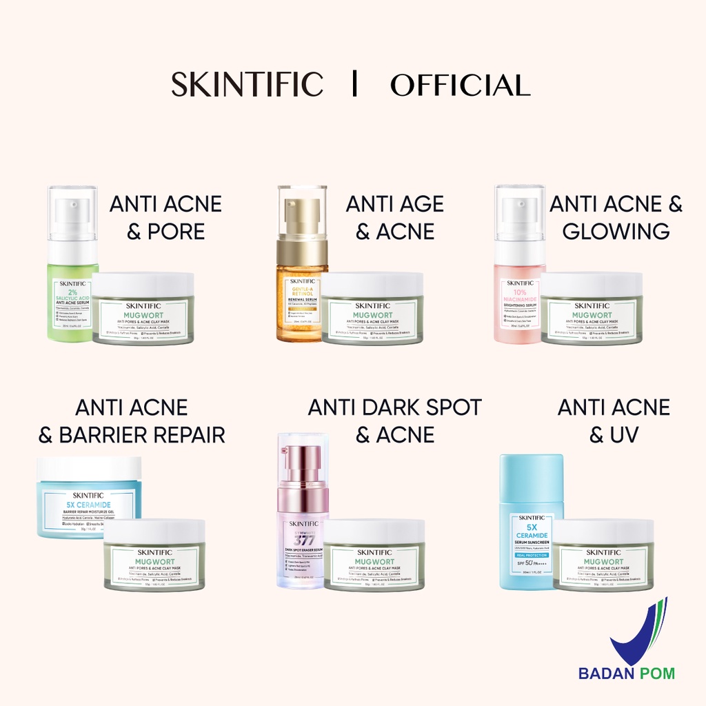 SKINTIFIC - 2pcs Set with Clay Mask Acne Basic Set / Repair Barrier Set / Glowing Basic Set / Retinol / Serum Sunscreen set