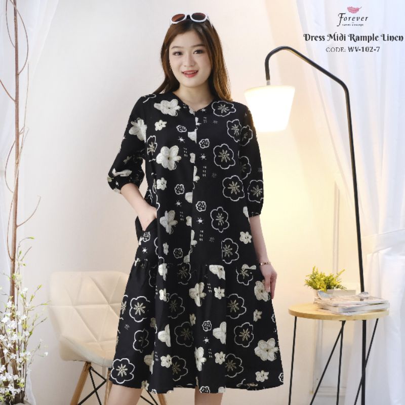WV-102-7 Forever Sweet BLACK Label Linen Dress Midi BUSUI DASTER Tidur NIGHTDRESS Pakaian Rumah