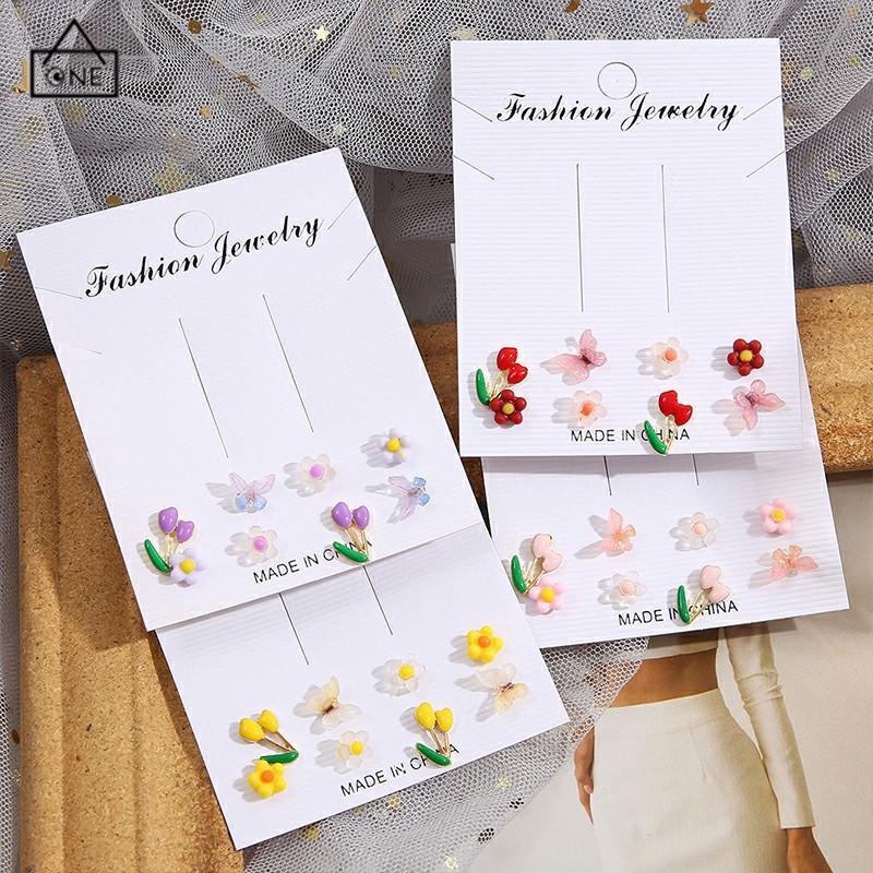 COD❤️Anting Set Perhiasan Anting-anting Kupu-kupu Bunga Berwarna-Warni-A.one