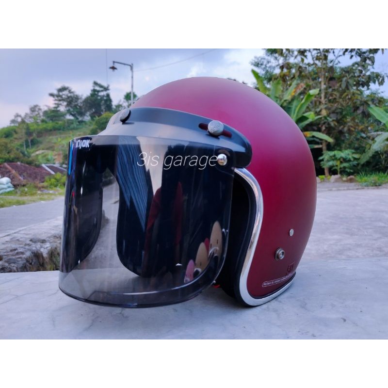 HELM BOGO DEWASA HELEM BOGO CLASSIC HELM BOGO RETRO PRIA WANITA KACA DATAR SNI