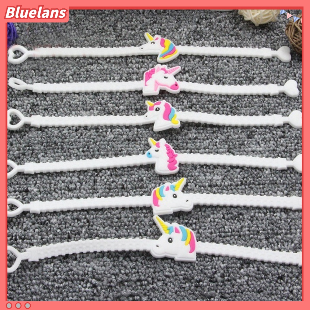 5 Pcs Gelang Motif Kartun Unicorn Bahan PVC Dapat Disesuaikan Untuk Hadiah Anak