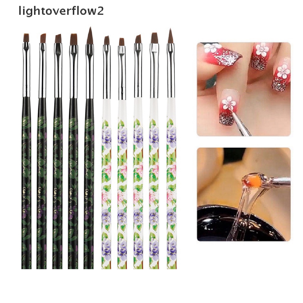 (lightoverflow2) 5pcs / Set Kuas Nail Art UV Gel Flat Builder