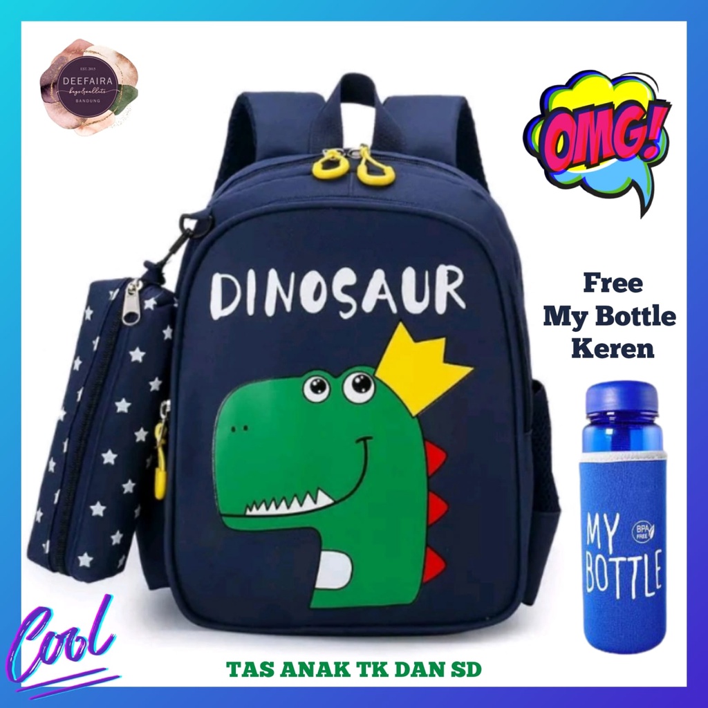 Tas Sekolah Anak Laki Laki Motif K1NG D1N0 Free Botol Minum Tas Ransel Untuk Tk Paud Dan Sd