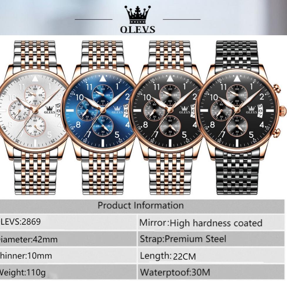 R9J0 ✅Jam Tangan Pria Original Olevs 2869 Stainless steel Mewah Kuarsa Tahan Air Watch + Kotak  Terk