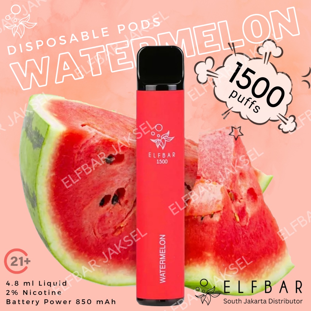 ELFBAR 1500 Puffs Watermelon | ELF BAR 1500 Disposable Pod Fresh Red | Vape Sekali Pakai Arief Muhammad | Best Disposable Pods Indonesia | RELX ViFX Gippro FNF Puff