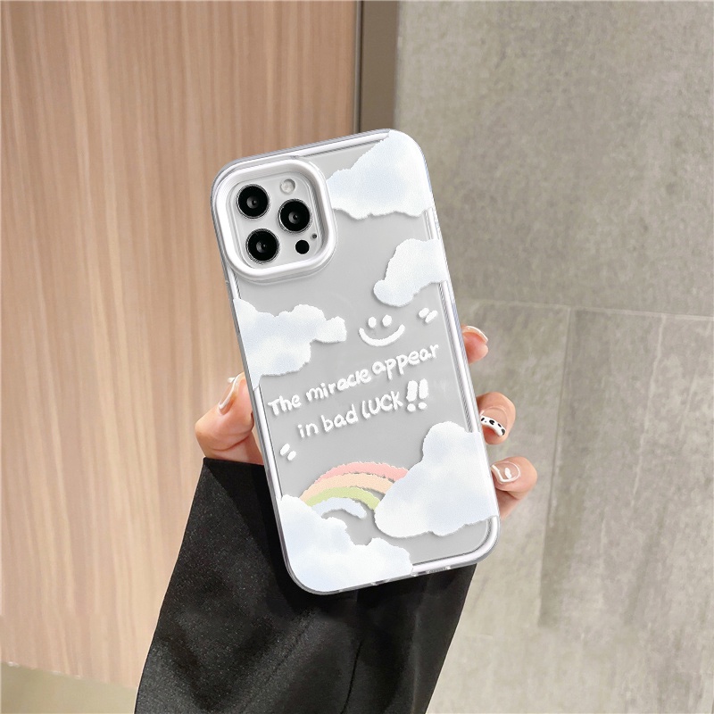 3 In 1 Soft Case Bumper TPU Transparan Motif Awan Pelangi Untuk IPhone 11 13 12 Pro MAX XR X XS MAX 6 6S 7 8 Plus SE 2020