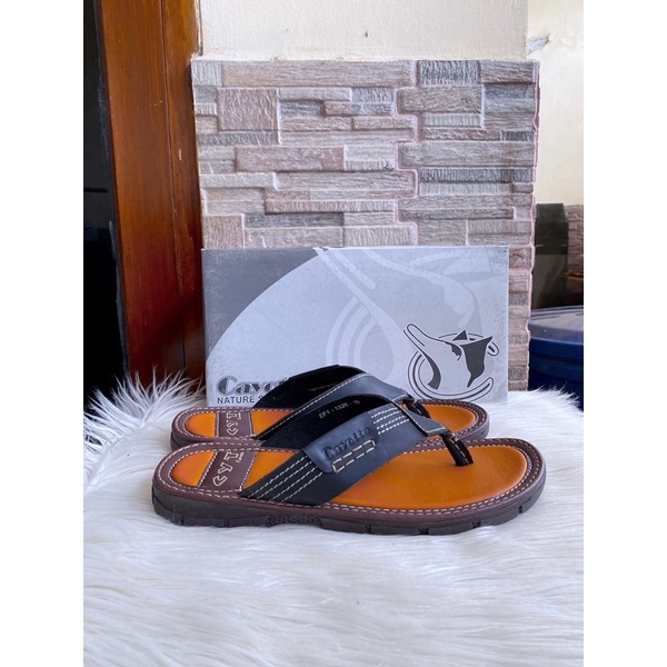 PSPGN.CO | ORIGINAL BRAND CAYOTTE EF1-1326 IN BLACK SANDAL PRIA KULIT JEPIT RUMAH SLIDE KASUAL SUPER