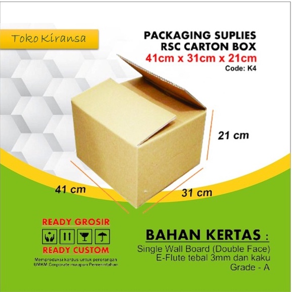 

(K4) Kardus Box Uk. 41x31x21 cm | Karton untuk Packing Online Shop