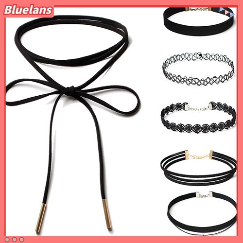 Bluelans 6Pcs / Set Kalung Choker Tali Rantai Liontin Bunga Hollow Untuk Wanita