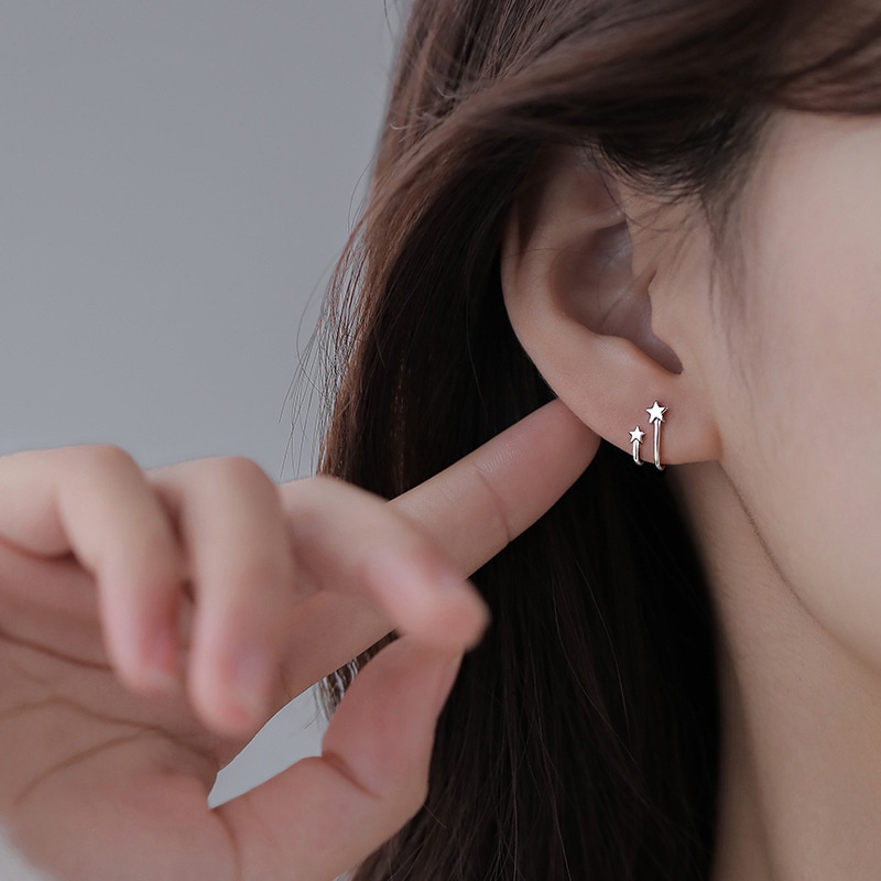 Roselife 1 Pasang Anting Tusuk Silver Wanita Desain Bintang Ganda Gaya Korea