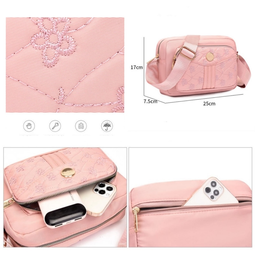 TAS SELEMPANG WANITA IMPORT MULLEN BORDIR KANVAS PREMIUM BAHU BUNGA SLINGBAG KOREA SHOULDER BAG CEWEK MURAH FASHION BATAM BRANDED KEKINIAN REMAJA SIMPLE CASUAL