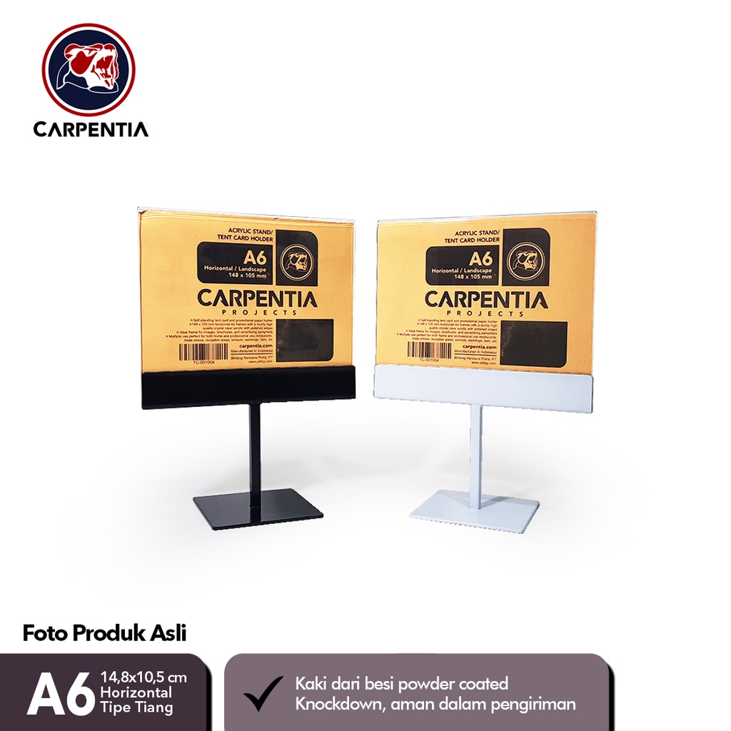 

Carpentia COVE - Stand Acrylic Kaki Besi / Tiang A6 Horizontal 14,8x10,5 cm [Display Menu, Brosur, Tent Card Holder, Nomor Meja dll]