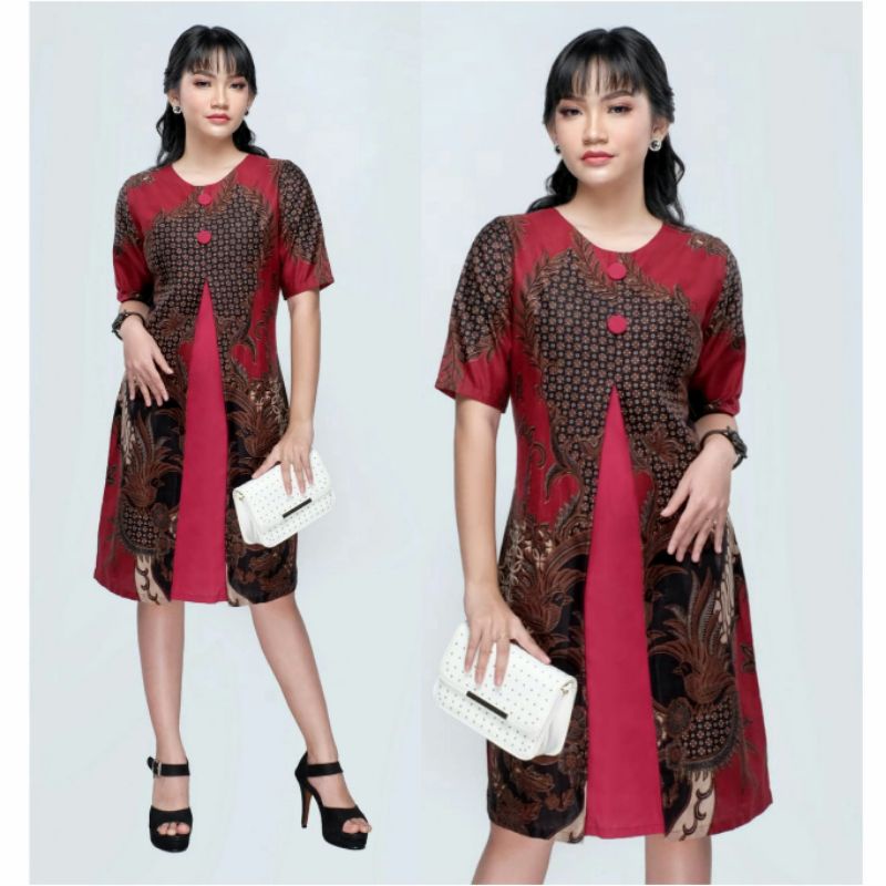 Dress Batik Wanita Modern Jumbo 4L-5L Dress Tunik Batik Big Size XXXL Seragam MSYA-Mrh