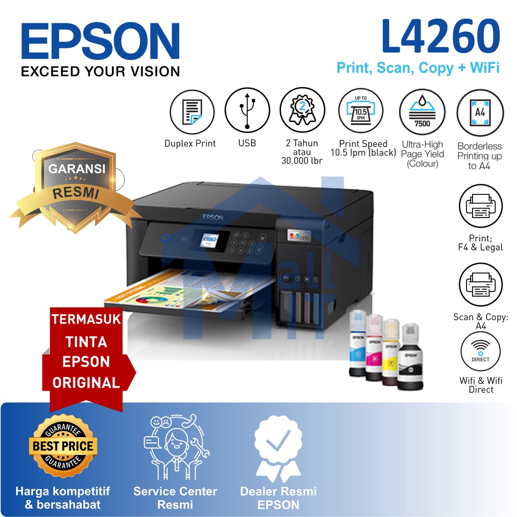 PRINTER Epson L4260 L-4260 L 4260 Pengganti L4160 Wi-Fi All-in-One Ink Tank Printer GARANSI RESMI