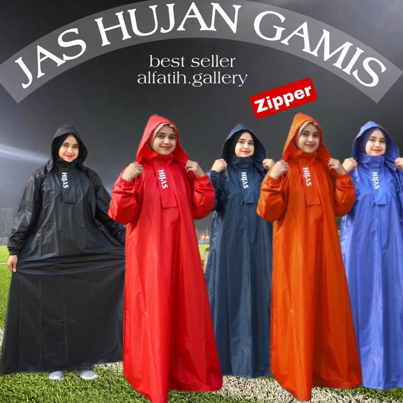 Jas Hujan gamis hijab | Jas Hujan zipper | Jas hujan muslimah best seller alfatih
