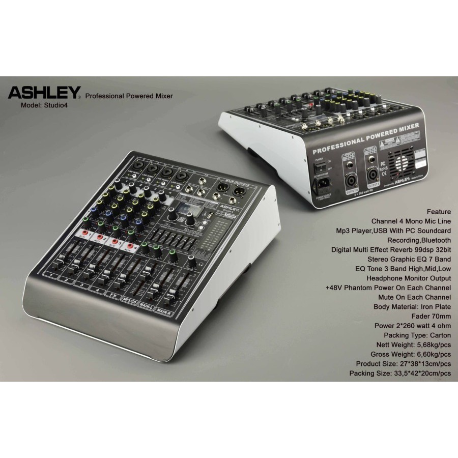 power mixer Ashley Studio 4 studio4 channel 4 mono mic line