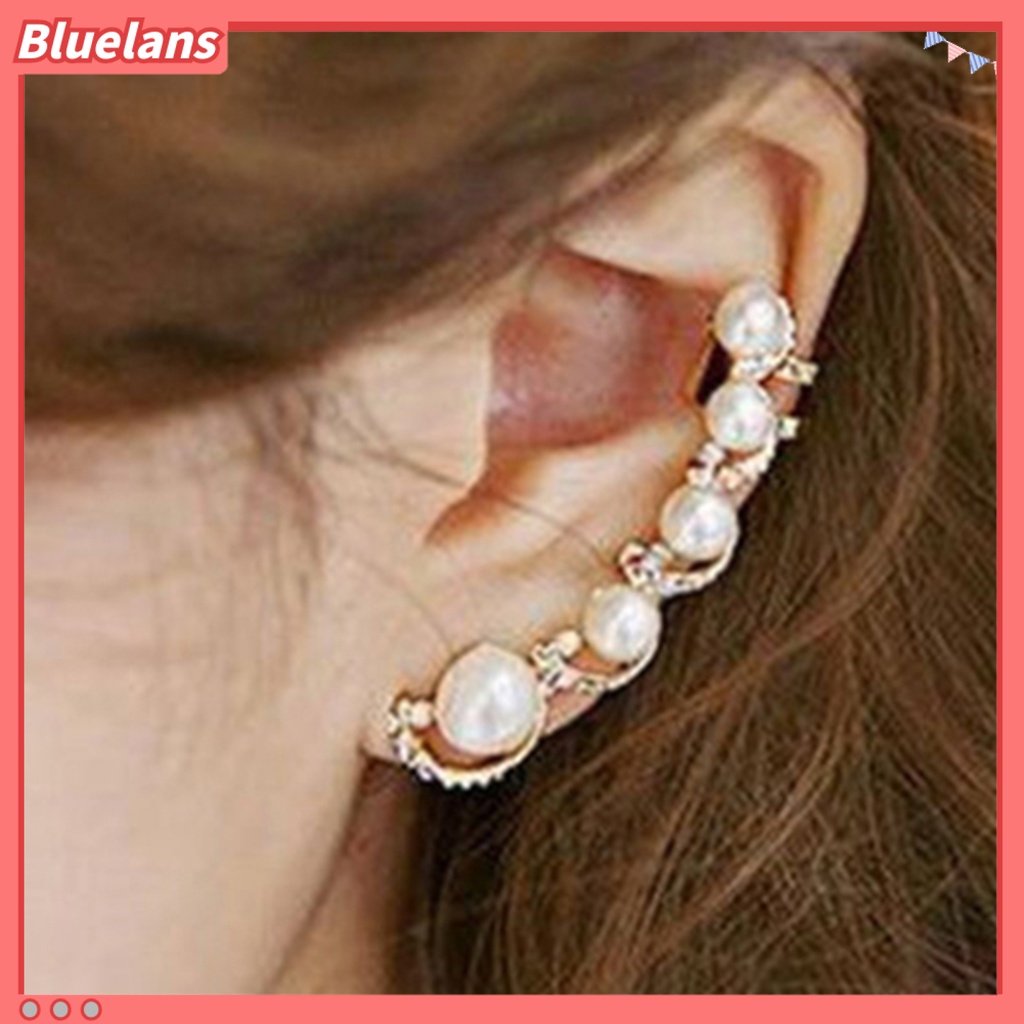 Bluelans 1Pc Women Rhinestone Faux Pearl Ear Clip Cuff Earring