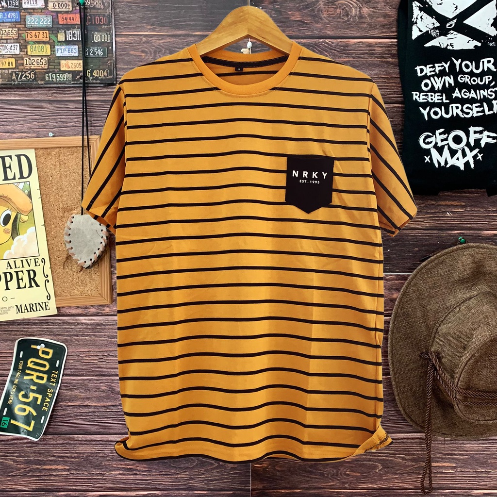 kaos distro pria NRKY POCKET SALUR KUNING ready size M L XL atasan pria baju kaos cowok cotton 30s