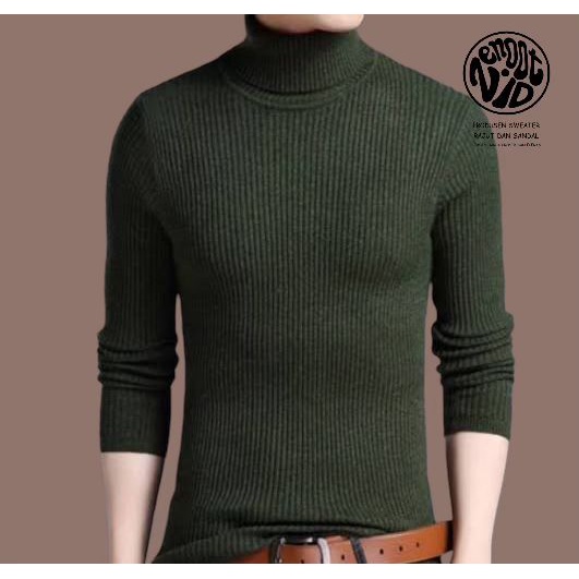 Baju Sweater Rajut Turtle Neck Kerah Tinggi Pria Bahan Rajut Fit To L