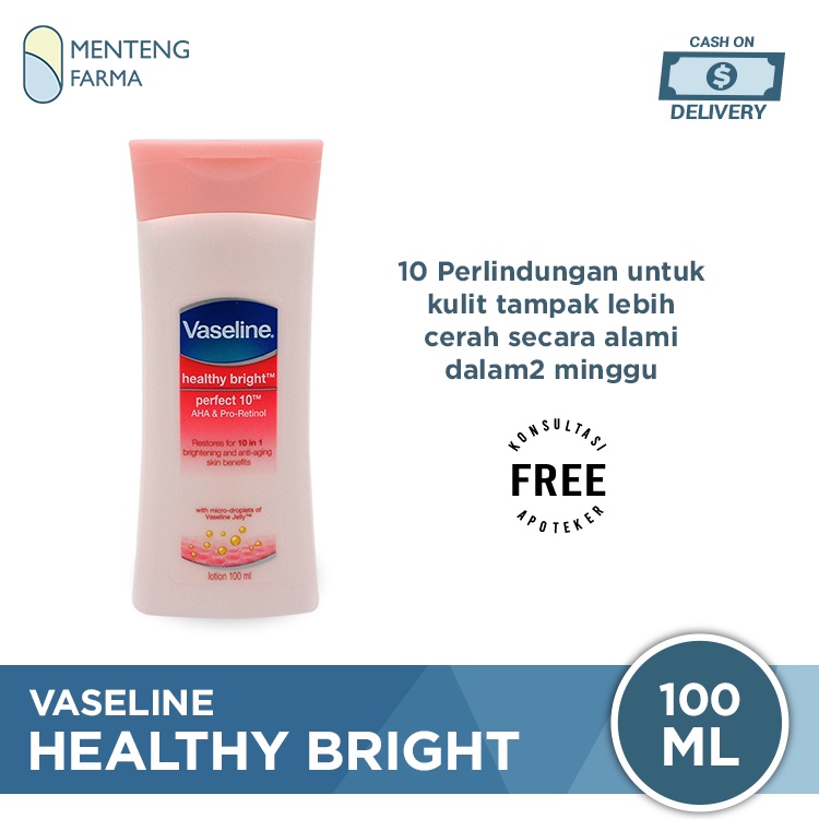 Vaseline Healthy Bright Hand Body Lotion Perfect 10 100 ML - Mencerahkan dan Mencegah Penuaan Dini