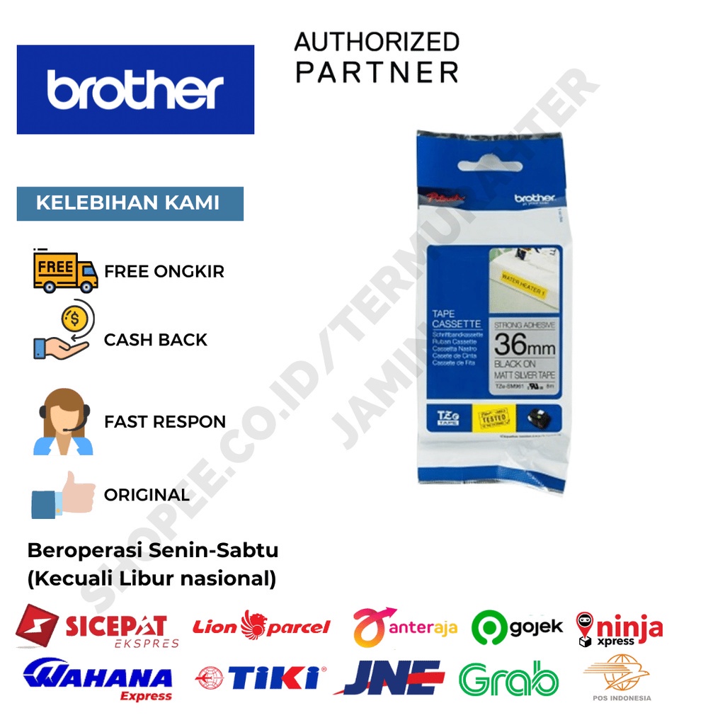 

BROTHER TZE-SM961 Strong Adhessive,Black on Matte Silver,36mm TZESM961